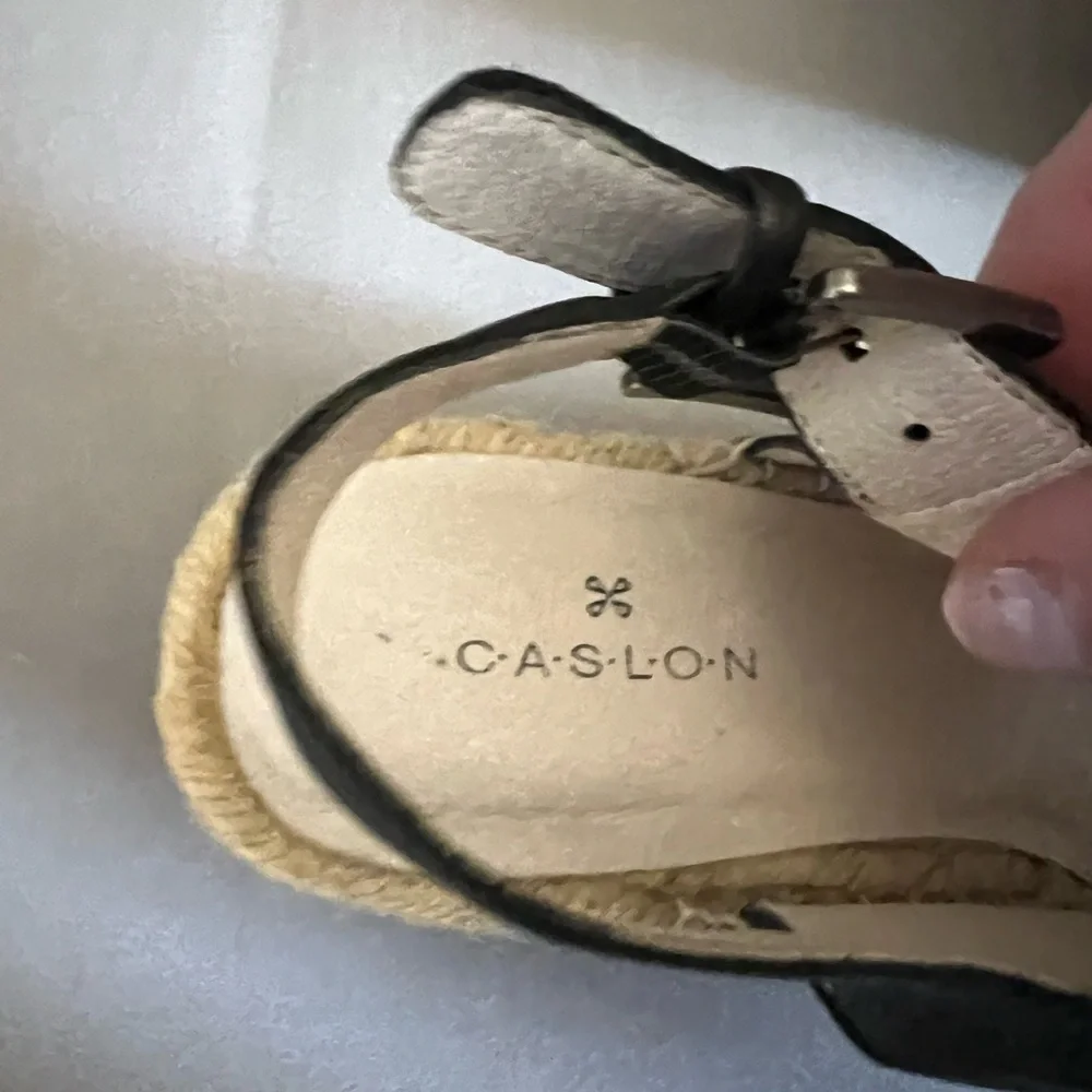 Caslon Black Leather Espadrille Wedge Sandals 8